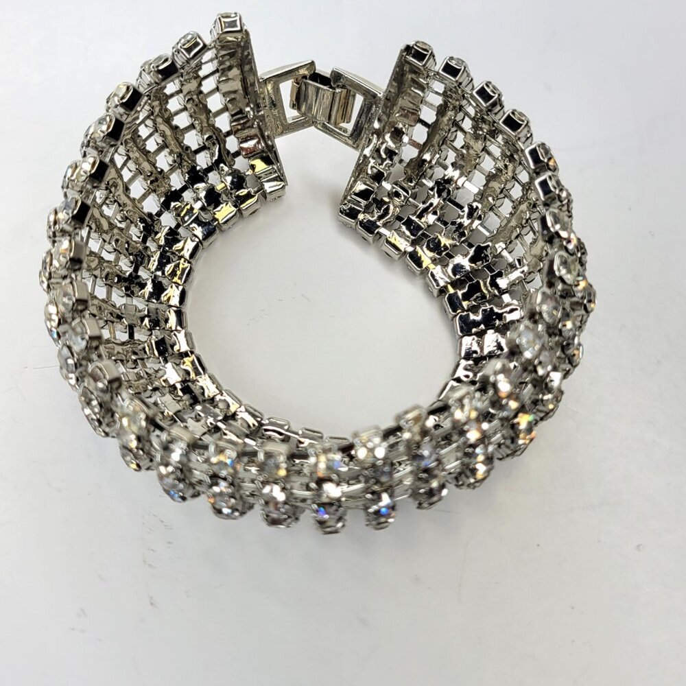 Vintage Rhinestone Wide Bracelet Cuff - Picture 4 of 14